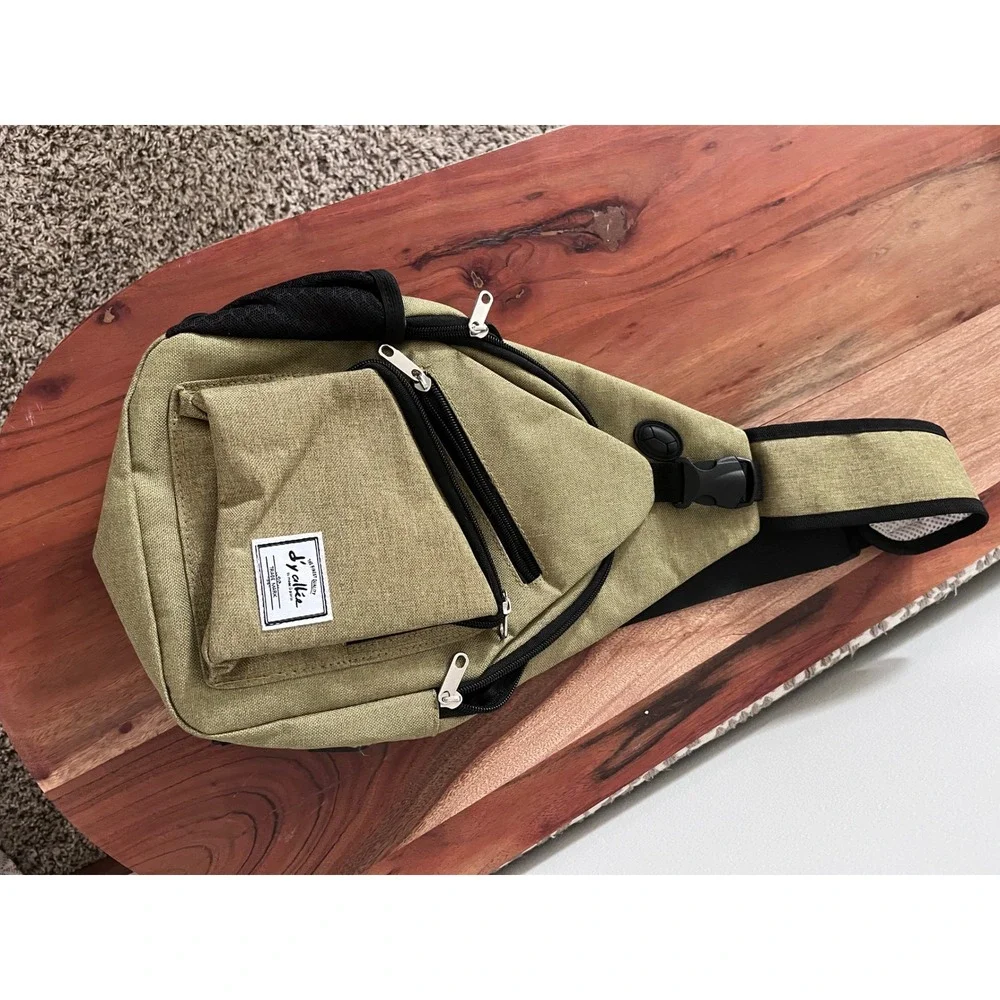 D'yallée Olive Green Sling Bag Crossbody Backpack Canvas Travel Hiking Travel